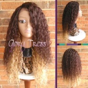 3 Tone Ombre color 
Boho BeachGirl Curly
Lace Front Wig 
With Bangs/Baby Hairs